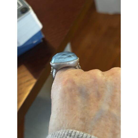 Gabriel & Co SS Oval Rock Crystal & Turquoise Ring Size 5 - Picture 7 of 7